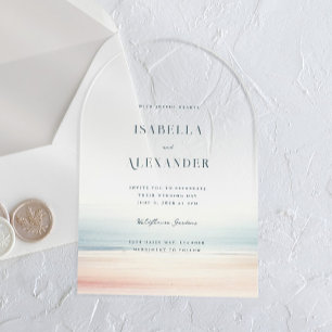 Invitations En Acrylique Wailea Aquarelle Minimaliste Elégant Mariage Plage