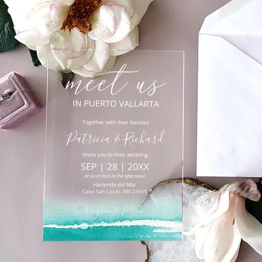 Invitations En Acrylique Watercolor Beach Caraïbes Destination Mariage