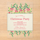 Invitations En Acrylique Watercolor Berries and Branches Christmas (Recto)