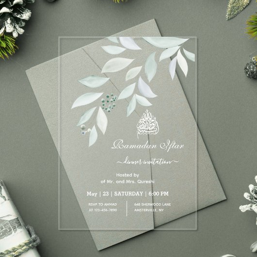 Invitations En Acrylique Watercolor Botanical Ramadan Iftar