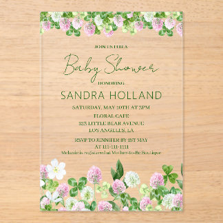Invitations En Acrylique Watercolor Clover Meadow Baby Shower
