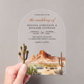 Invitations En Acrylique Watercolor Desert Mountain Cactus Wedding (In situ (ordinateur de poche))
