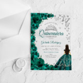 Invitations En Acrylique Watercolor Emerald Green Roses Silver Quinceanera