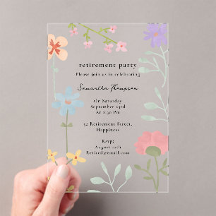 Invitations En Acrylique Watercolor Fleur sauvage Floral Retraite Party