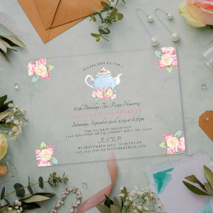 Invitations En Acrylique Watercolor Floral Tea Party   Anniversaire