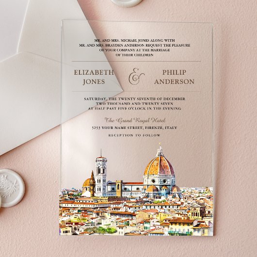 Invitations En Acrylique Watercolor Florence Italy Wedding