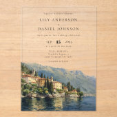 Invitations En Acrylique Watercolor Lake Côme Italie Destination Mariage (Recto)