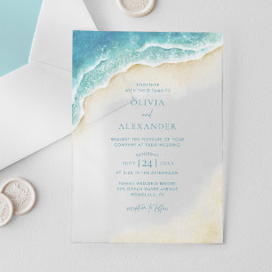 Invitations En Acrylique Watercolor Ocean Wave Beach Wedding