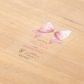 Invitations En Acrylique Watercolor Pink Bow Dots Baby Shower  (Poser)