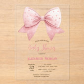 Invitations En Acrylique Watercolor Pink Bow Dots Baby Shower  (Recto)