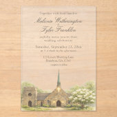 Invitations En Acrylique Watercolor Stone Chapel Summer Wedding (Recto)