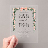Invitations En Acrylique Watercolor Striped Red Bow Christmas Greenery (In situ (ordinateur de poche))