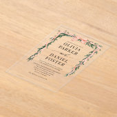 Invitations En Acrylique Watercolor Striped Red Bow Christmas Greenery (Poser)