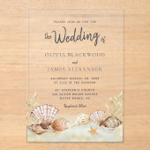 Invitations En Acrylique Watercolor Tropical Beach Seashells Mariage (Recto)
