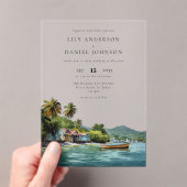 Invitations En Acrylique Watercolor Tropical Caribbean Destination Wedding (In situ (ordinateur de poche))