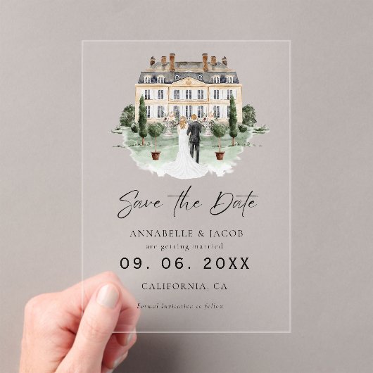 Invitations En Acrylique Watercolor Venue Wedding Save the Date  (In situ (ordinateur de poche))
