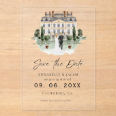 Invitations En Acrylique Watercolor Venue Wedding Save the Date  (Recto)