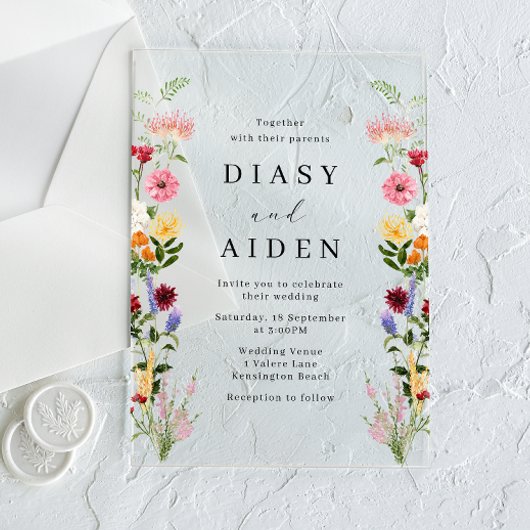 Invitations En Acrylique Watercolor Wildflowers Spring Summer Wedding