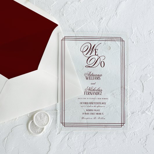 Invitations En Acrylique We Do Burgundy Old Money Wedding