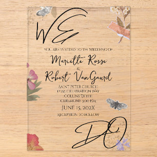 Invitations En Acrylique WE DO Fleurs Séchées Mariage Chic Jardin Shabby