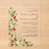 Invitations En Acrylique Wedding shower de fraise Fleur sauvage doux (Recto)
