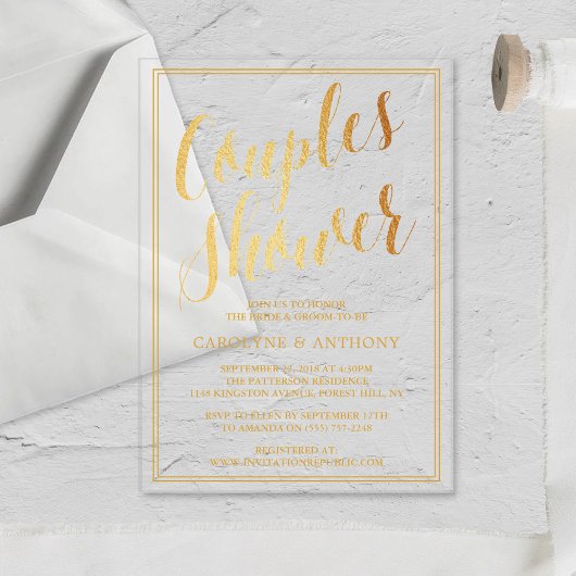 Invitations En Acrylique Wedding shower de l'effet d'huile d'or moderne