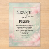 Invitations En Acrylique Wedding Soft Pink Flowers on Mint Green (Recto)