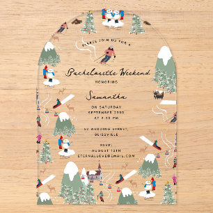 Invitations En Acrylique Week-end de célibataire de ski de neige d'hiver