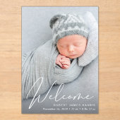 Invitations En Acrylique Welcome Photo Script Acrylic Birth Announcement (Recto)