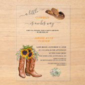 Invitations En Acrylique Western A Little Cowboy Boots Baby shower garçon (Recto)