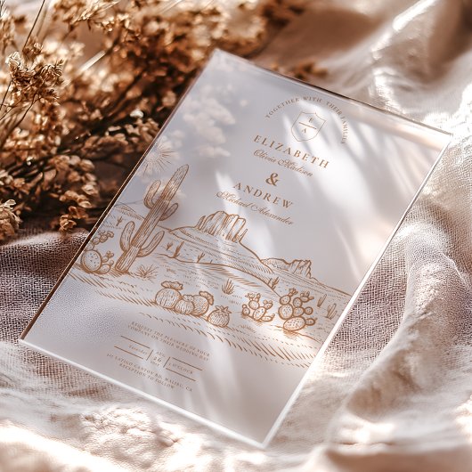 Invitations En Acrylique Western Boho Cactus Mariage du paysage du désert