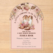 Invitations En Acrylique Western Boho Pink Floral Baby Shower (Recto)