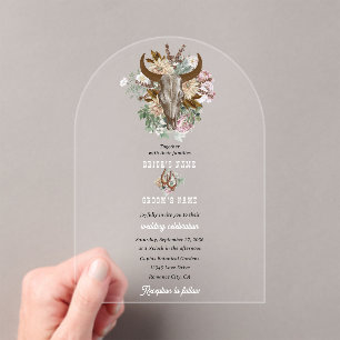 Invitations En Acrylique Western Country Cowboy Boho Cow Mariage crâne