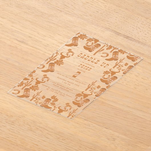 Invitations En Acrylique Western Country Cowboy Bottes Saddup Anniversaire (Poser)