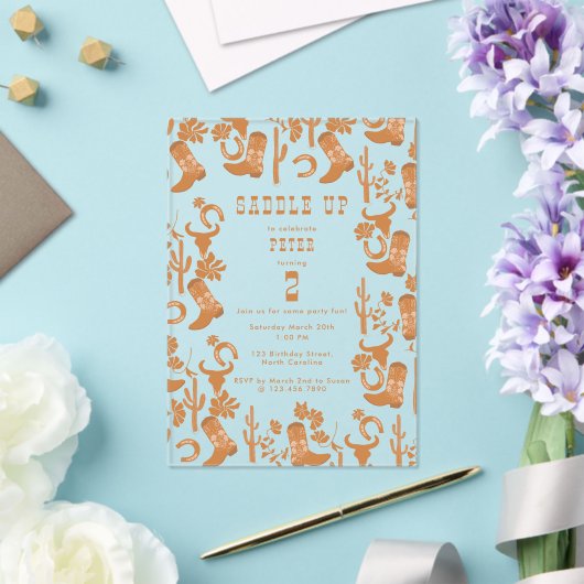 Invitations En Acrylique Western Country Cowboy Bottes Saddup Anniversaire (Insitu (Mariage))