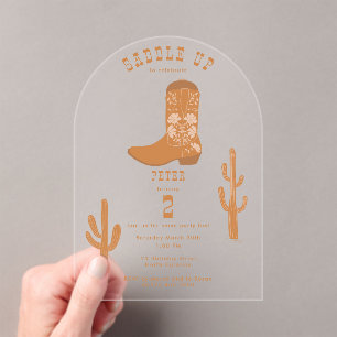 Invitations En Acrylique Western Country Cowboy Bottes Saddup Anniversaire