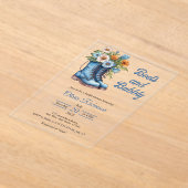 Invitations En Acrylique Western Cowgirl Blue Boots & Bubbly Bridal Shower  (Poser)