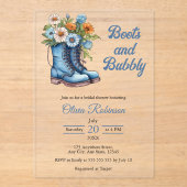 Invitations En Acrylique Western Cowgirl Blue Boots & Bubbly Bridal Shower  (Recto)