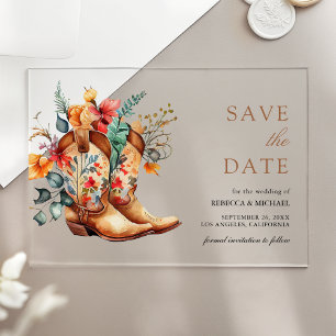 Invitations En Acrylique Western Cowgirl Floral Boots Mariage Enregistrer l
