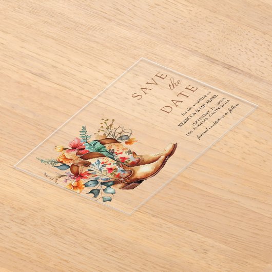 Invitations En Acrylique Western Cowgirl Floral Boots Mariage Enregistrer l (Poser)