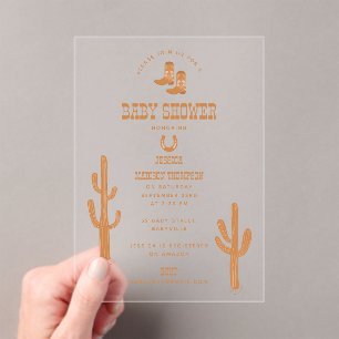 Invitations En Acrylique Western Earth Tone Country Baby Boots douche