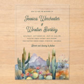 Invitations En Acrylique Western Turquoise Vert Désert Cactus Paysage (Recto)