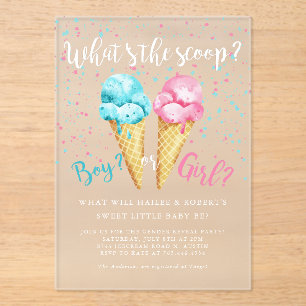 Invitations En Acrylique Whats The Scoop Ice Cream Genre Reveal Party
