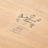 Invitations En Acrylique Whimiscal Cute Doodles Black White Wedding (Poser)