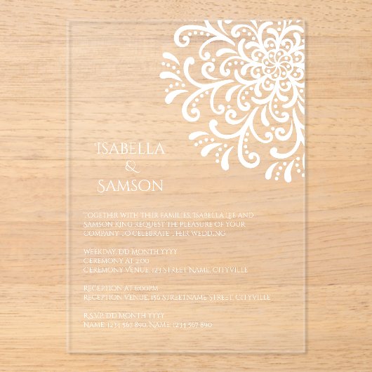 Invitations En Acrylique Whimsical blanc Mariage (Recto)