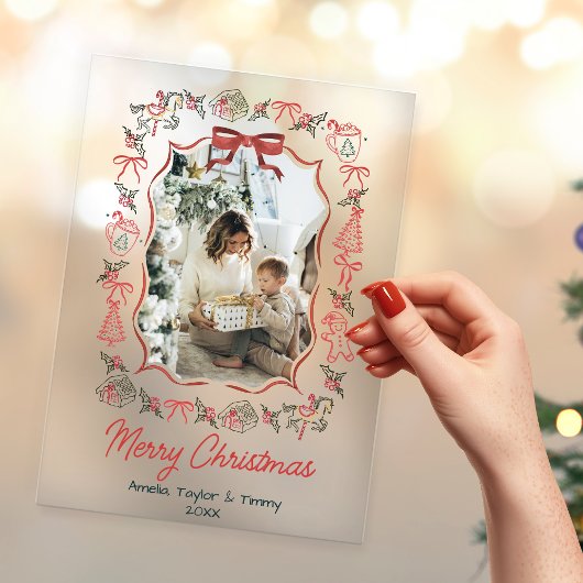 Invitations En Acrylique whimsical doodles photo christmas