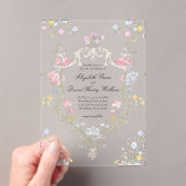 Invitations En Acrylique Whimsical Elegant Rococo Floral Crest Wedding (In situ (ordinateur de poche))