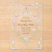 Invitations En Acrylique Whimsical Elegant Rococo Floral Crest Wedding (Recto)