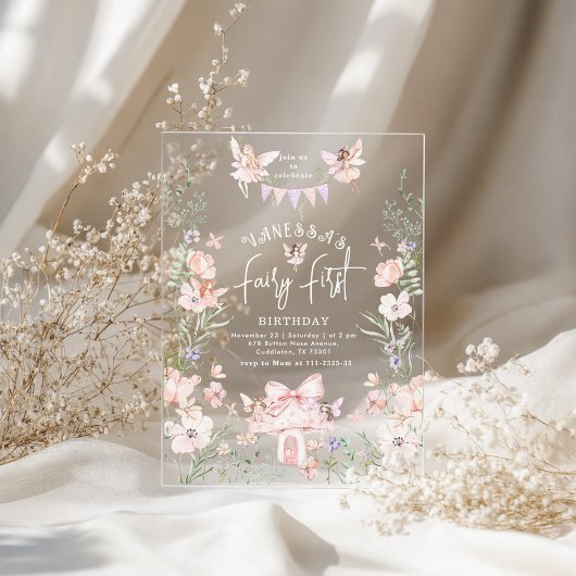 Invitations En Acrylique Whimsical Fairy First Birthday Enchanted forest