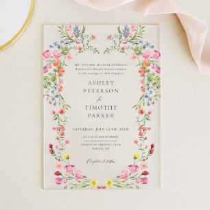Invitations En Acrylique Whimsical Garden Fleur sauvage Mariage classique